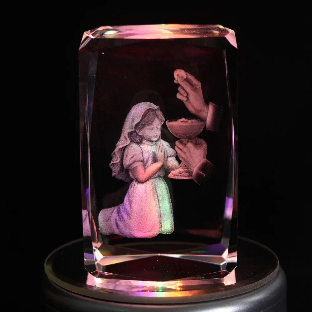 Бессмысловая 3D лазерная гравировка молящаяся девушка Кристалл Куб украшение дома Первое причастие подарок сувенир подарок