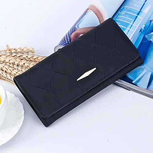 Черный Женский Длинный кошелек, многофункциональный ультратонкий кошелек, Женский кошелек с магнитной застежкой, посылка для карт, однотонный цвет, искусственная кожа - Цвет: Черный