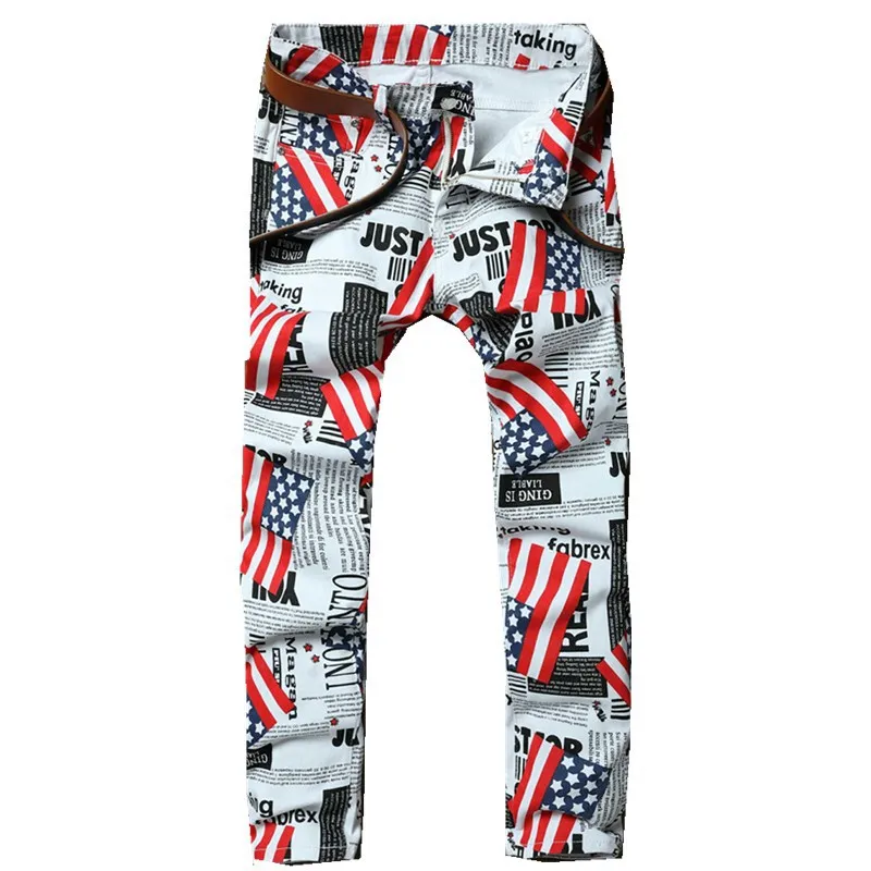 Для Мужчин's повседневное 3D газета Флаг США набивным рисунком белый брюки карго карандаш брюки для девочек мотобрюки прямые Длинные Slim Fit