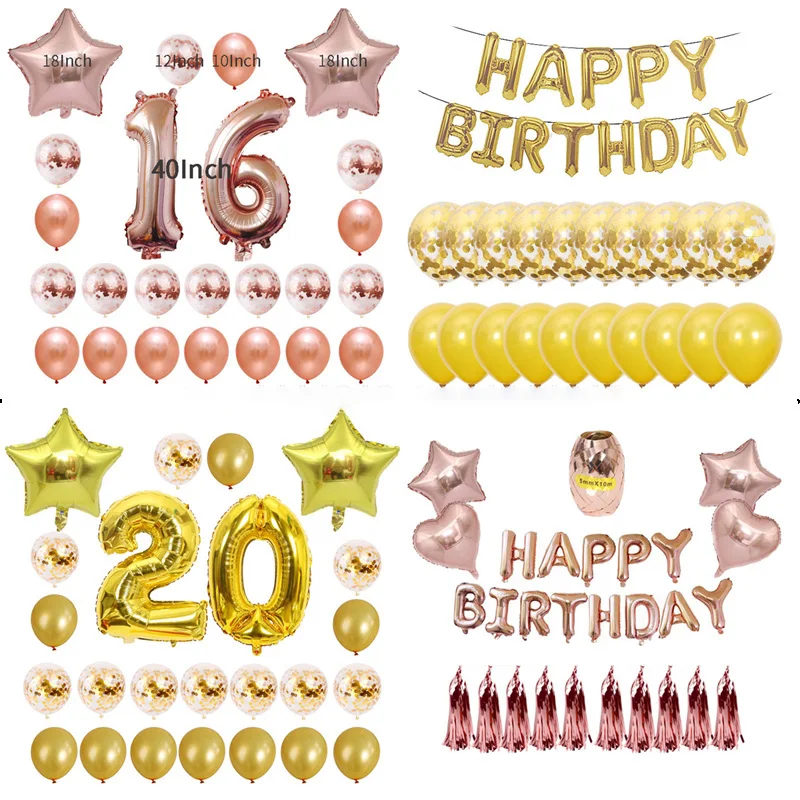 

Hot Sale 33pcs Happy Birthday Alphanumeric Balloon Rose Gold Confetti 40 Inch Aluminum Foil Birthday Party Golden Decoration 7q