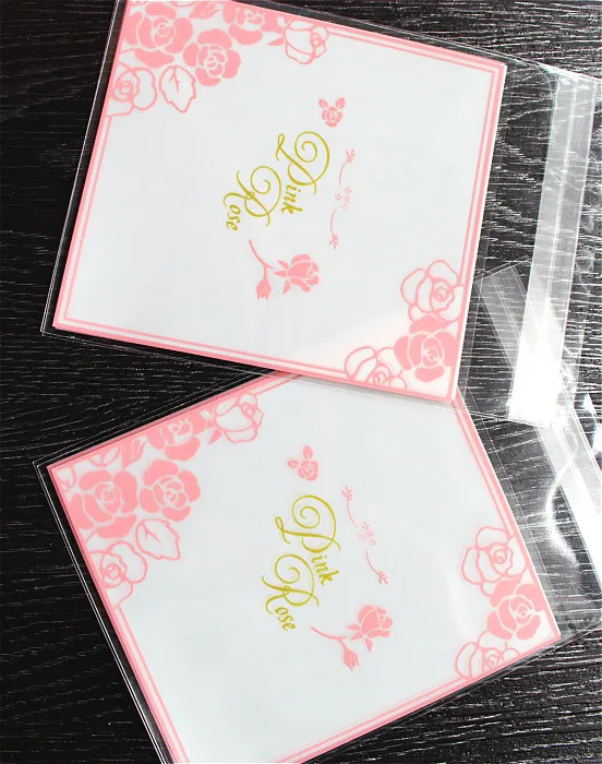 

100pcs/lot Cookie packaging 10x10cm pink rose self-adhesive plastic bags for biscuits snack baking package