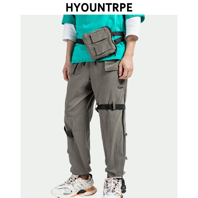 

Hip Hop Loose Fit Elastic Waist Cargo Joggers Pants with Detachable Bags Ankle Pants Male New Trousers Casual Pants Sweatpants