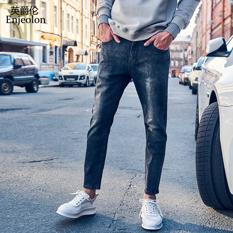 

Enjeolon brand spring quality long full trousers jeans pants man cotton Black men denim jeans males Causal jeans male NZ077