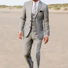 Деловой серый смокинг для Жениха Лучший человек обтягивающий официальный Свадебный вечерний мужской костюм жениха Мужские костюмы, куртки+ брюки+ галстук+ жилет