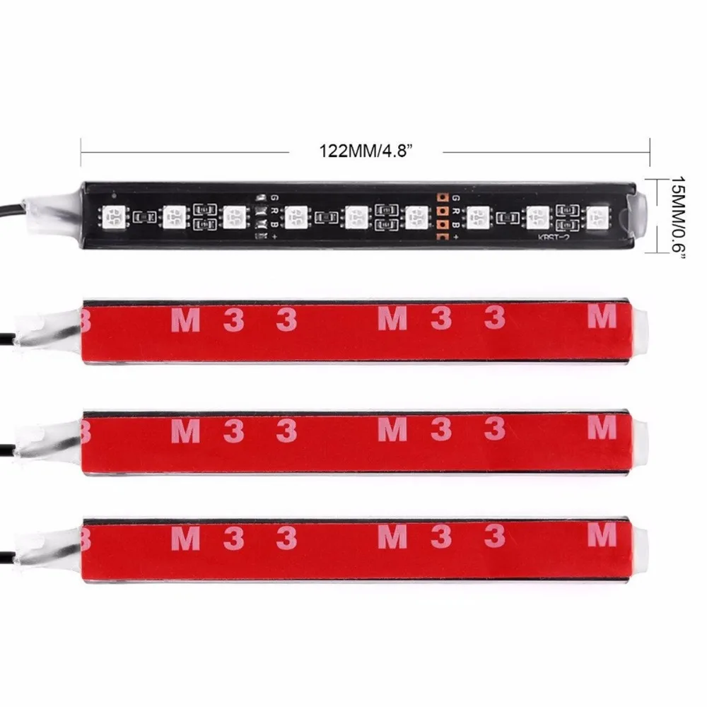 Мульти Цвет Автомобильный свет светодиодный полосы светодиодный лампы для декора автомобиля атмосфера неоновые светильники подсветка полосы 9 светодиодный Беспроводной ИК-пульт дистанционного управления Управление