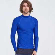 Мужская Базовая Облегающая рубашка Upf 50+ с длинными рукавами с защитой от сыпи, Облегающая рубашка с рашгардами, для плавания, для подводного плавания, для подводного плавания, для защиты от солнца, синяя