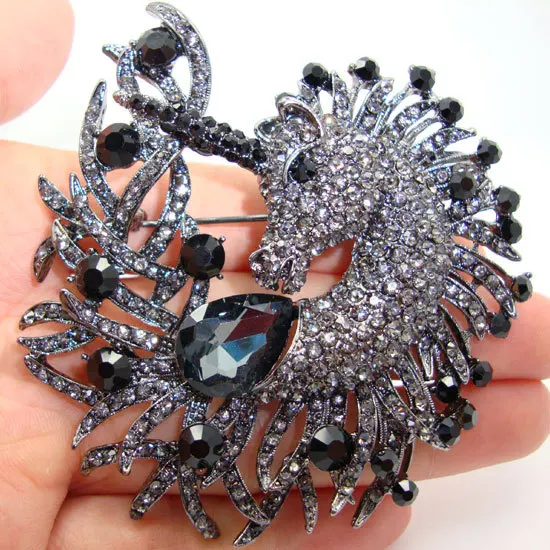 3,14 "moda negro cristal Diamante de imitación Art decó broche caballo único joyería