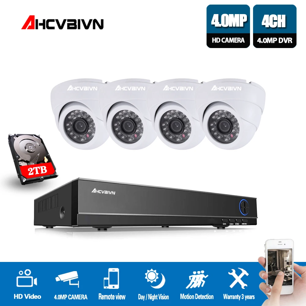 

New Super Full HD 4CH AHD 4MP Home Indoor CCTV Camera System 4 Channel Surveillance security camera kit with dvr