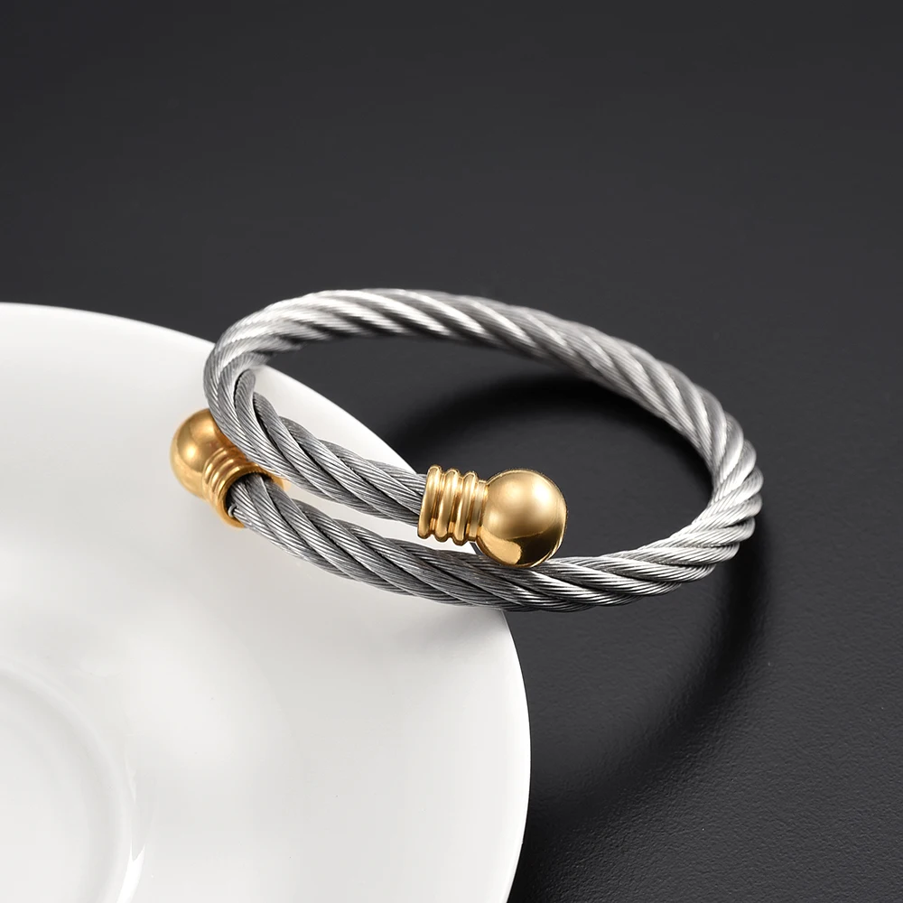 

IJB0526 Wholeale Gold Silver Color 316L Surgical Grade Stainless Steel Cable mesh wire bracelet bangle for women Man