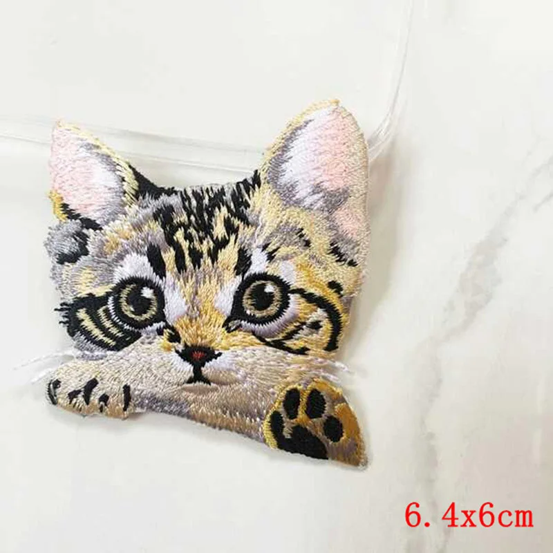 Prajna карманная нашивка с котом, Высококачественная Реалистичная 3D вышивка, нашивки для одежды, тканевые наклейки, железная аппликация с милым котом для джинсов - Цвет: Многоцветный