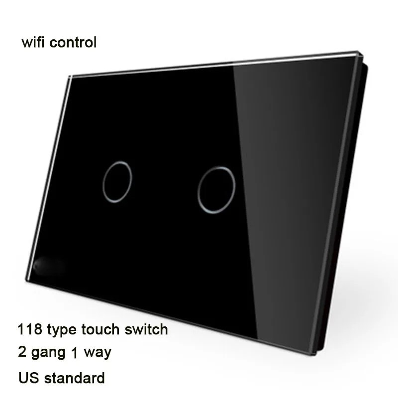 

US Standard Switch, 118 type wifi controlled echo Crystal Glass Panel wall touch Switch, free shipping 2 Gang 1 Way LED light