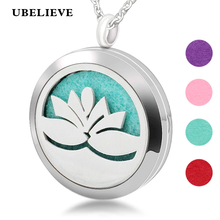 

Hot Lotus Pattern Stainless Steel Essential Oil Diffuser Locket Necklace Aromatherapy Pendant Jewelry With 6pc Pad Dropshipping