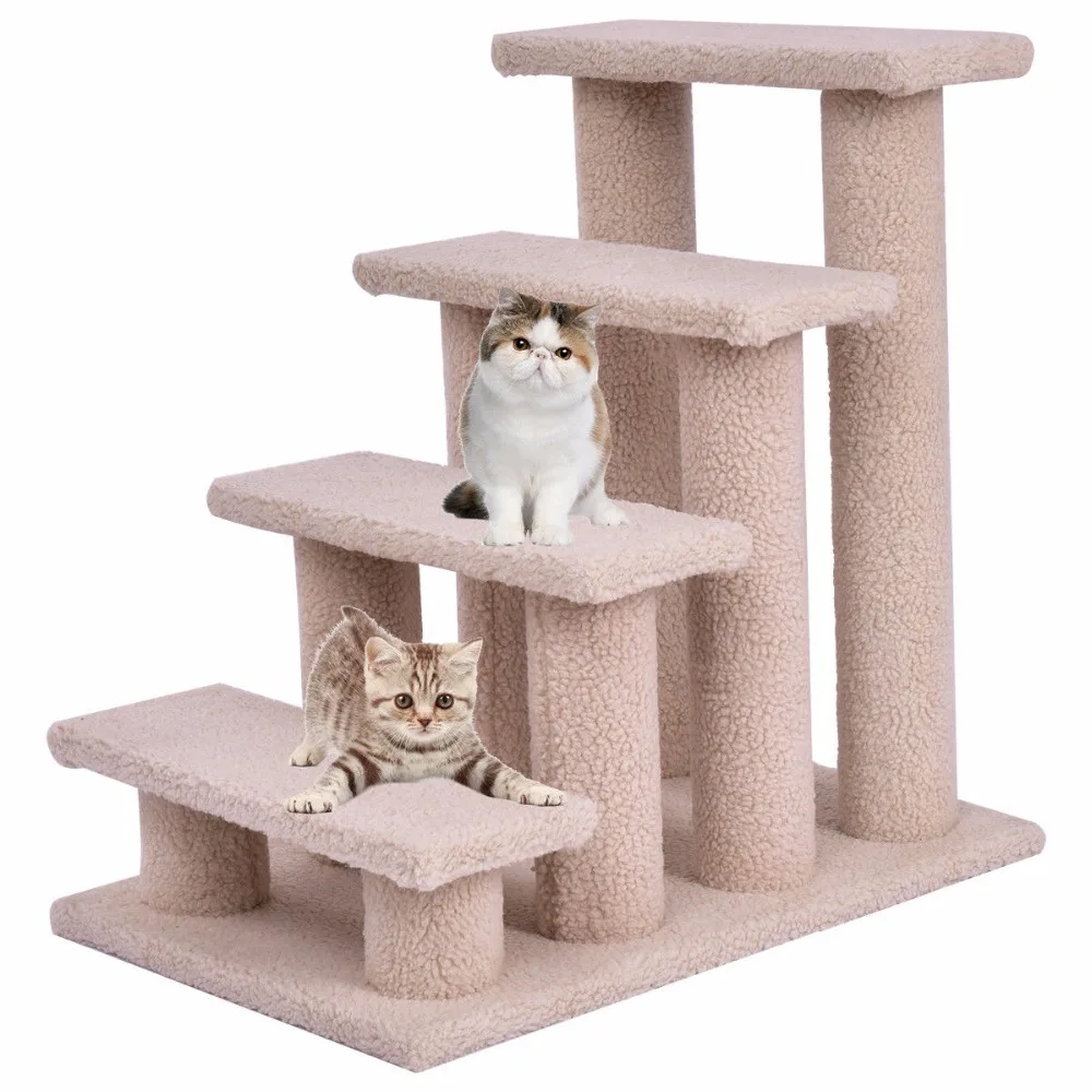 Goplus Beige Cat Climber Kitten Steps Pet Stairs Ramp Multi Platform