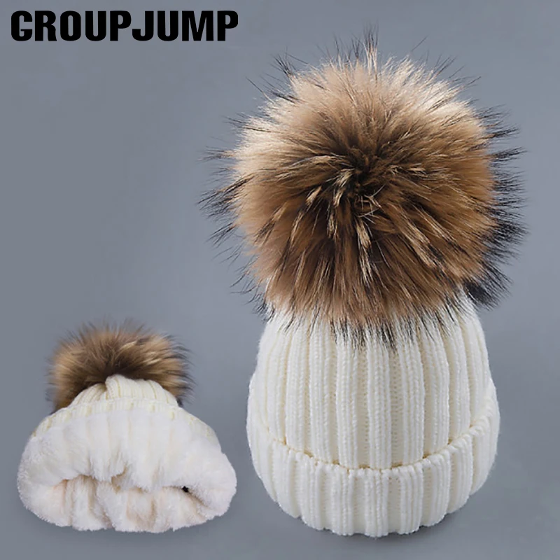 Зимняя женская шапка с помпонами GROUP JUMP, вязаная шапка Skullies Beanies, толстая теплая зимняя шапка Beanies, меховая шапка с помпонами, зимняя женская шапка