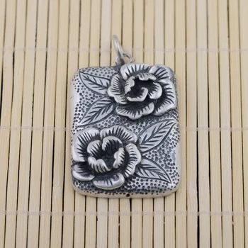 

[silver] silver deer king S990 fine silver pendant wholesale female flower square antique Dan sweater