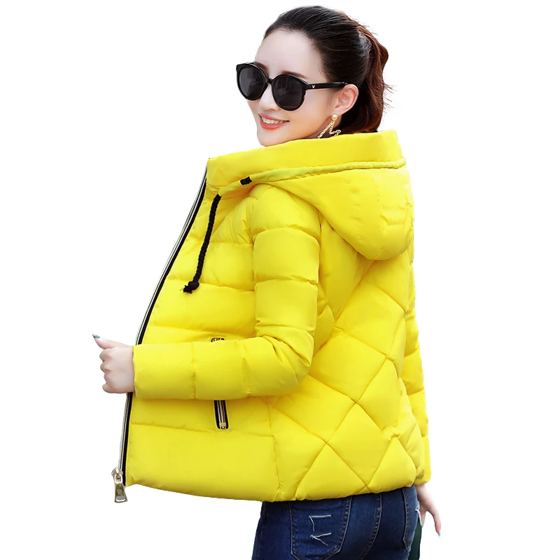 2019 New Candy Color Zipper Warm Winter Jacket Women Down Parkas Thick Hooded Female Jacket Coat Slim Cotton Padded Outwear
