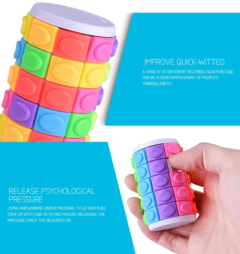 5th Order 3D Rotate And Slide Stress Cube Puzzle Toy Rainbow Color Cylinder Sliding Puzzle For Autism And Stop Stress