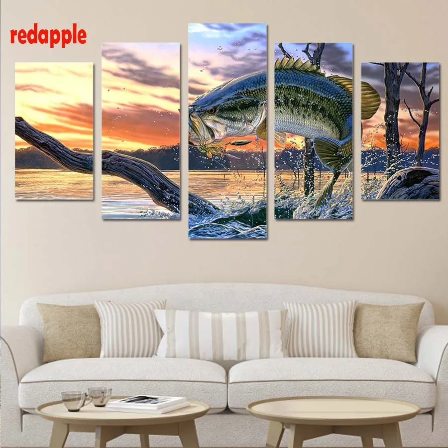 

5PCS fish DIY Diamond Painting Multi-picture combination full square drill 3d Embroidery Cross Stitch Home Decoration stickers