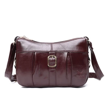 

New Women Hobo Cross Body Bag Multi-Pocket Pouch Purse Natural Skin Simple Fashion Genuine Leather Sling Shoulder Messenger Bags