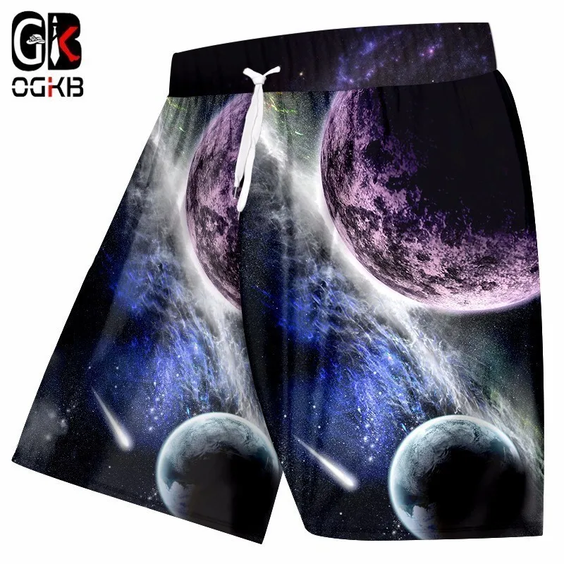 OGKB Summer Cool Men Board Shorts Print Space 3D Beach Bermuda