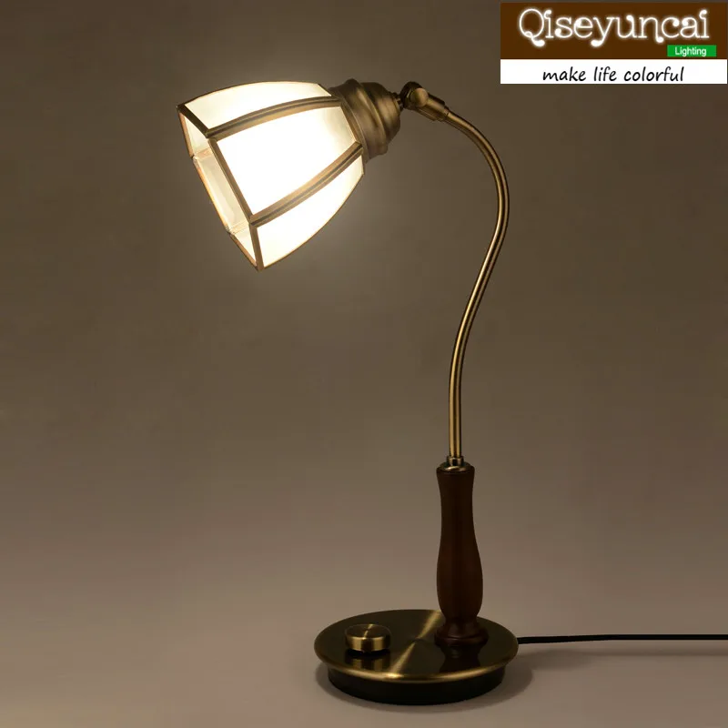 Qiseyuncai 2018 new European Pure Copper Lampshade Classical Desk lamps