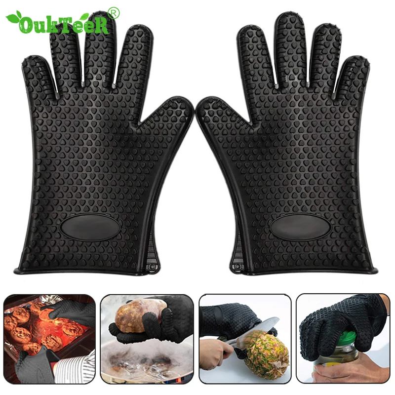 Cooking Mitts BBQ Silicone Heat Kitchen Resistant Gloves Oven Grill Pot Holder 
