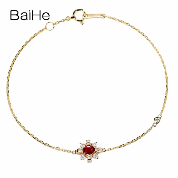 BAIHE Solid 14 K желтого золота 0.2ct сертифицированные H/SI натуральные Алмазы обручальные женские модные ювелирные изделия браслет
