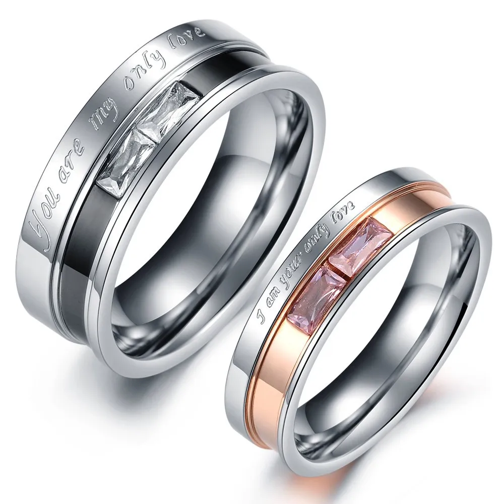 New Fashion 316L titanium steel couple ring Only love lovers' jewelry