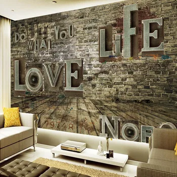 

Custom Retro Nostalgic 3D Stereoscopic Relief English Alphabet Brick Photo Wall Paper Bar Restaurant Living Room Mural Wallpaper