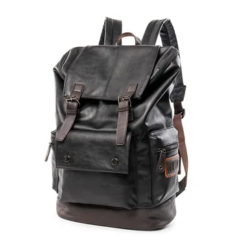 

PU Leather Men Laptop Travel School Daypacks Large Capacity Teenage Boy College Bookbag Retro Casual Computer Backpack