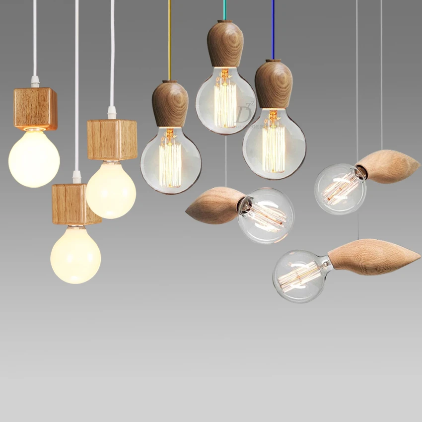 Luces de madera modernas para el hogar, lámpara colgante de cable bombilla LED Edison Vintage, lámparas de Loft, luminaria sombra para Cocina|lighting pendant lights|hanging lamp ledkitchens modern -