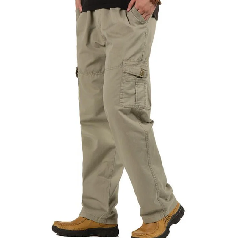 Новые повседневные мужские брюки карго больших размеров хлопковые свободные брюки мужские брюки Размер XL-6XL - Цвет: Хаки