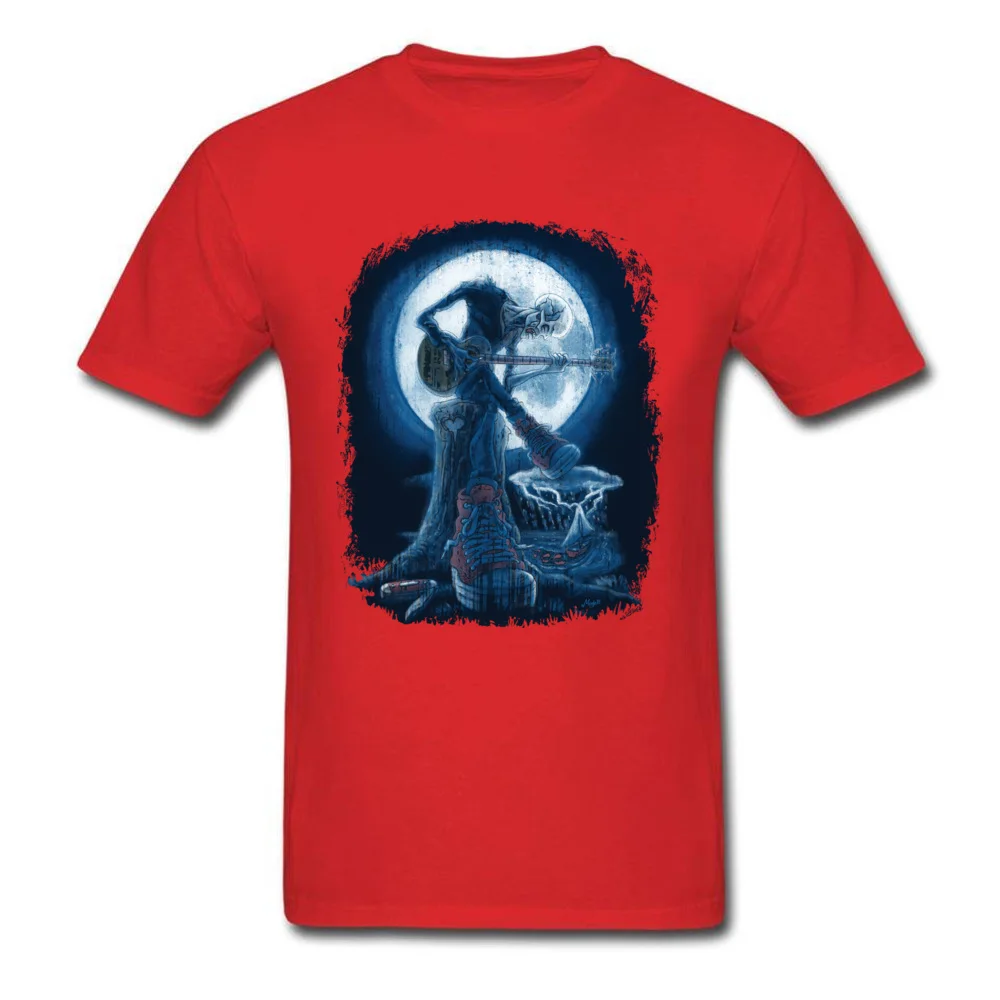 Design Prevailing Adult T Shirts O Neck Short Sleeve Pure Cotton Tops & Tees Birthday Tops & Tees Drop Shipping Full Moon Shines On Old Guitarist Blues red