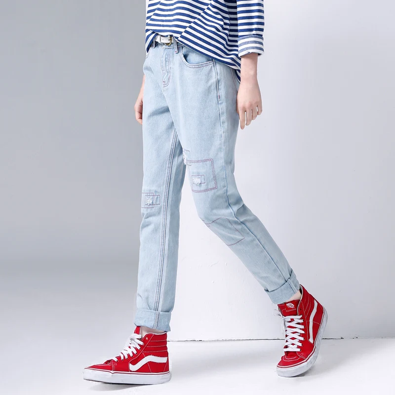 Toyouth женские рваные джинсы модные джинсовые джинсы в стиле пэчворк женские свободные шаровары верхняя одежда