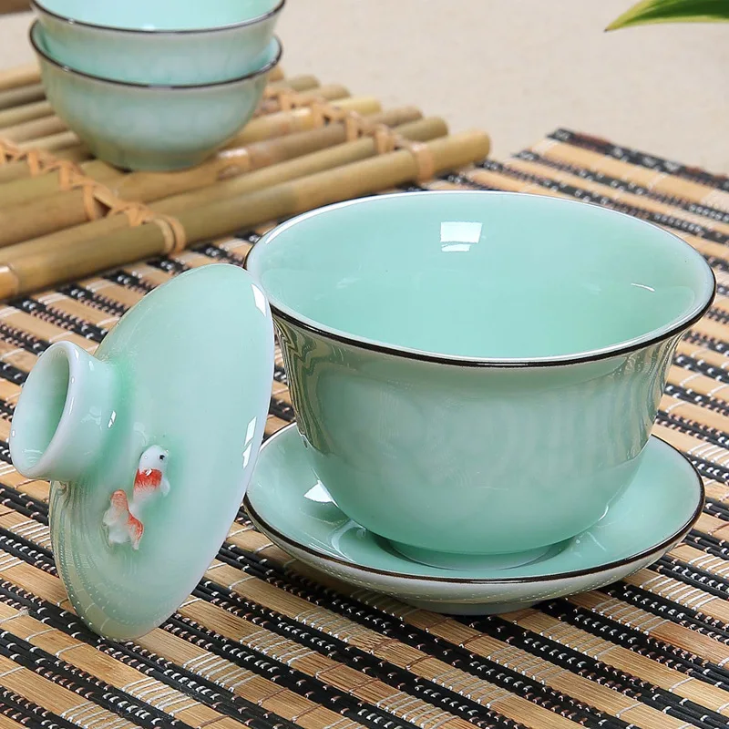 Gaiwan Карп/Золотая рыбка фарфоровая супница керамическая чашка миска блюдце с крышкой