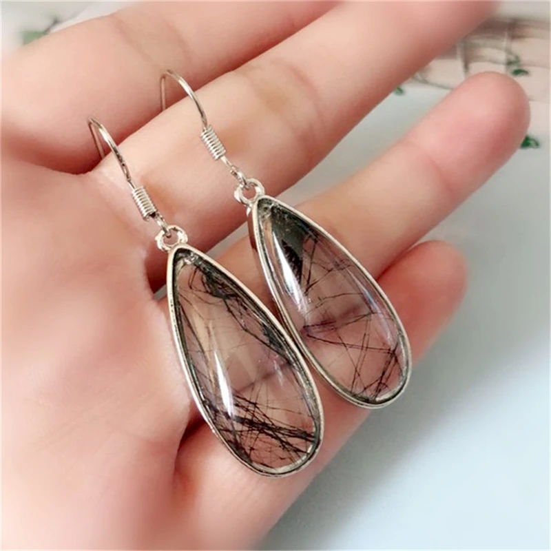 

BOAKO Female Water Drop Earrings Fashion Black Rust Quartz Stone Earrings Vintage Long Dangle Earrings For Women kolczyki B3