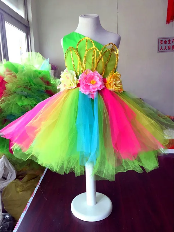 Girls Dance Costumes Colorful flowers standart salsa dance dress for girls Sexy modern dance costume for kids competition