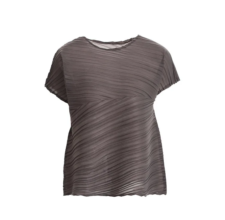 LANMREM Новая Летняя мода круглый вырез без рукавов плиссированная свободная короткая футболка Женские топы WG94901 свободный размер