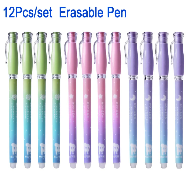 

12pcs/set 0.5mm Kawaii Magic Erasable Gel Pen Blue Black Ink Refill Pen School Office Writing Supply Student Writing Stationery