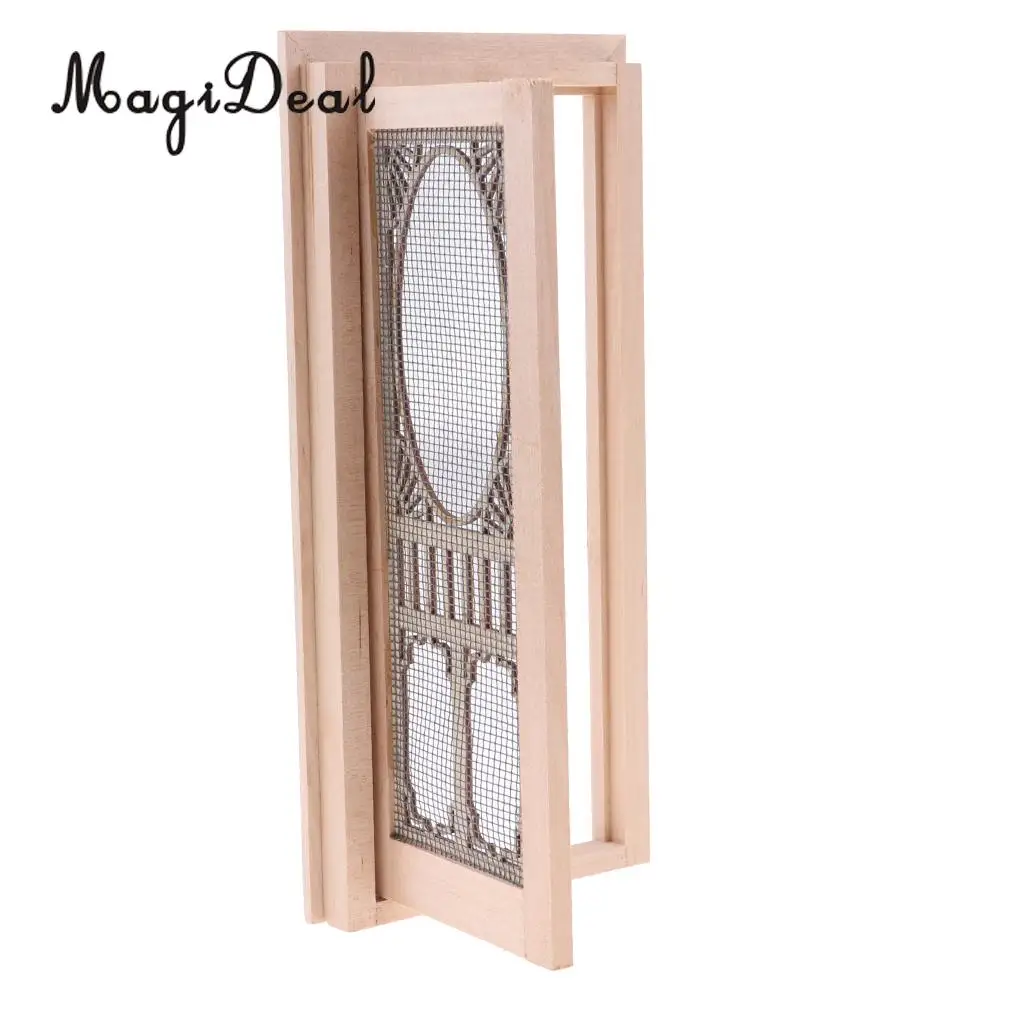 MagiDeal 1/12 Scale Dollhouse Miniature Wood External Hollow Screen Door Unpainted Furniture for Dolls House Furniture Accessory