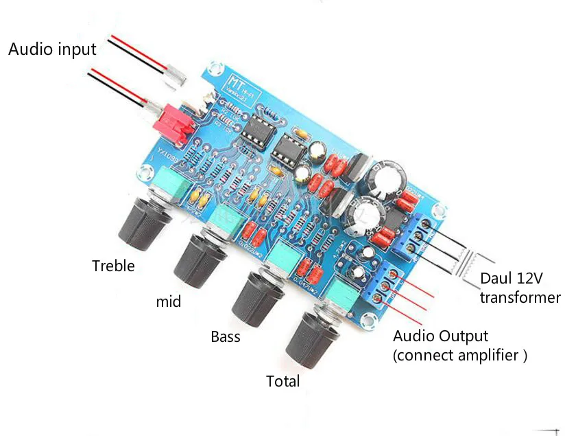 Amplifier NE5532 Preamp Preamplifier Volume Tone Control Finished Board Treble Midrange Bass EQ DIY Dual AC 12V - 18V