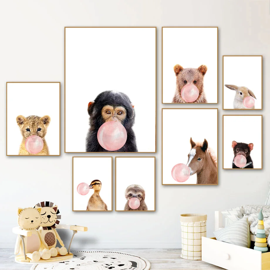 

Monkey Lion Duck Sloth Bear Balloon Nordic Posters And Prints Wall Art Canvas Painting Nursery Wall Pictures Kids Room Decor