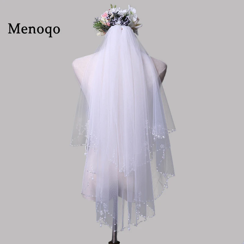 

In Stock Wedding Veils with Bead Edge Soft Bridal Illusion Ivory Two-layer Bridal Wedding Accessories Veils