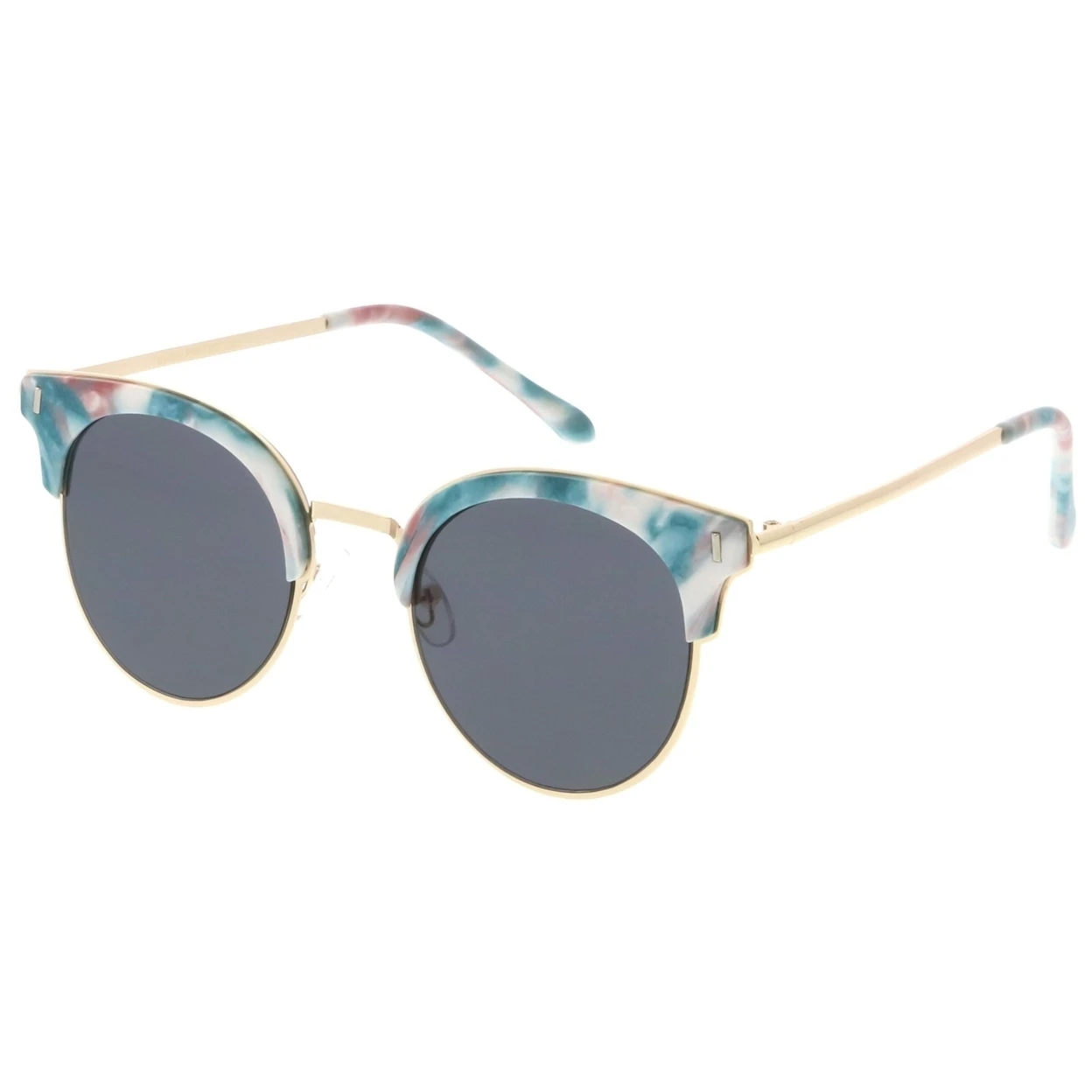 Semi Rimless Marble Print Round Cat Eye Sunglasses With Flat Lens 48mm (1)