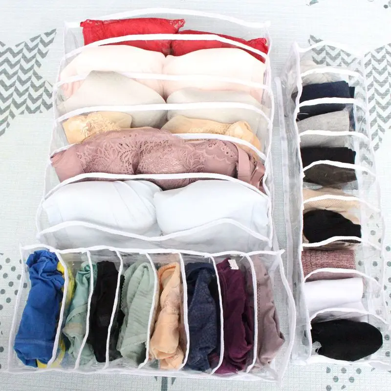 

6/8/9 Grid PVC Closet Organizer Storage Box Container For Underwear Bra Socks Ties Scarves Drawer Divider