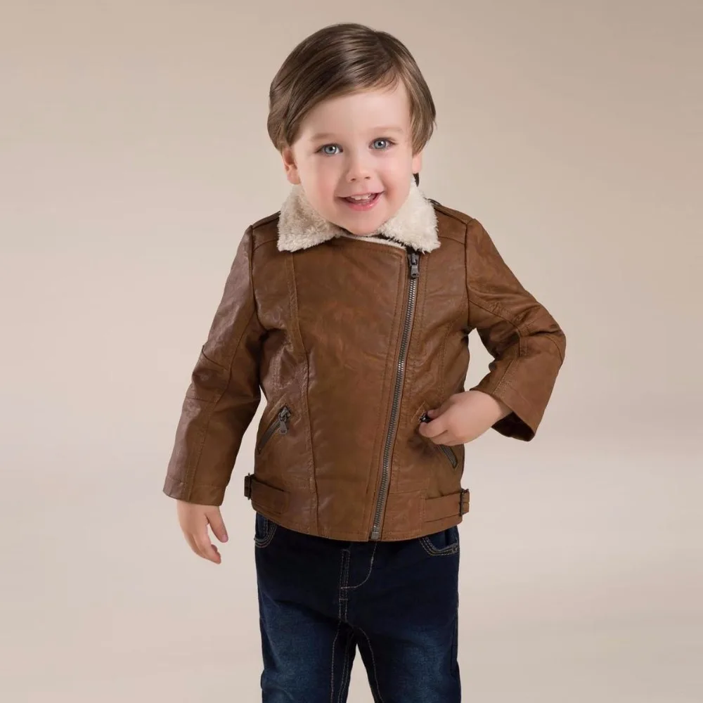 2016 Autumn Winter children kid baby boy faux leather jackets zipper