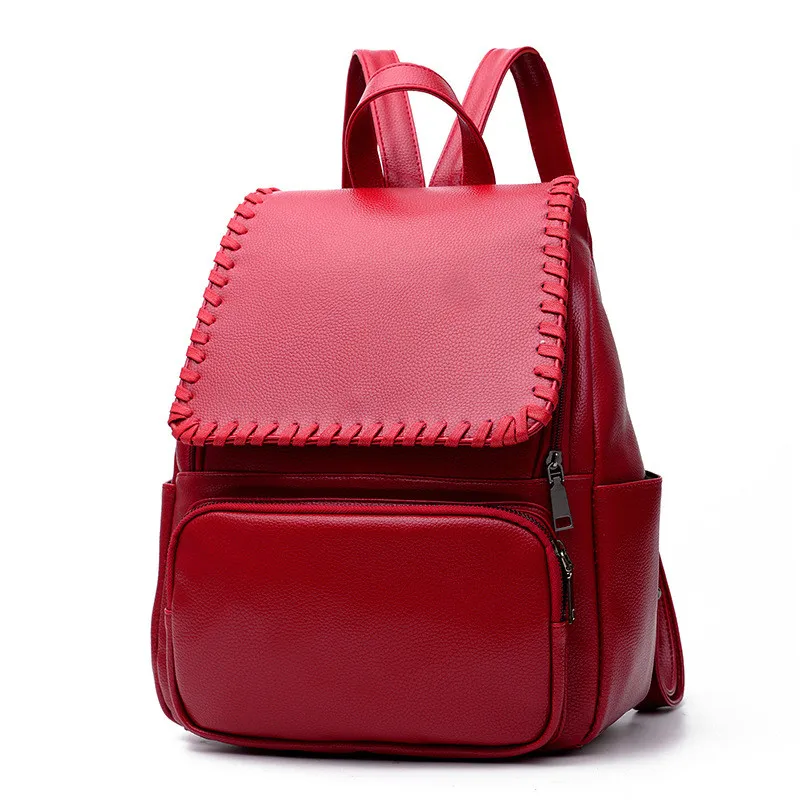 2017 Newest Design Female Bags Concise Leisure Fashion Girls Occident Style Backpacks Solid Color Wine Red