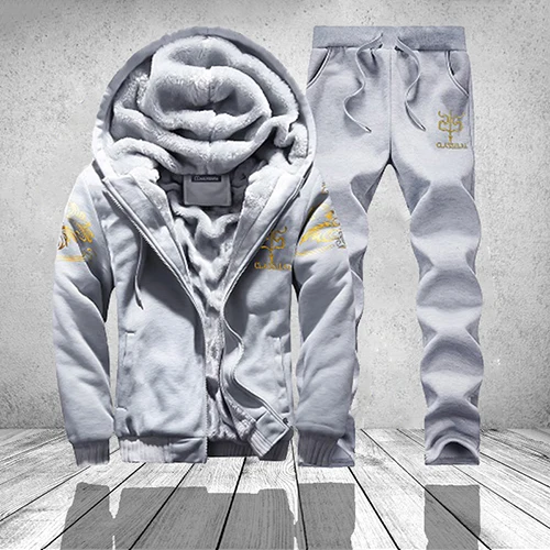 Lightgrey D76 Осенне-зимний теплый мужской спортивный костюм из 2 предметов, толстый свитшот, куртки, спортивные штаны,, фирменный мужской костюм, повседневная спортивная одежда, мужская верхняя одежда - Цвет: Lightgrey D76