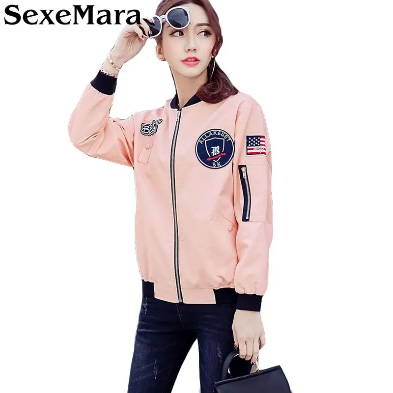 Court Printemps 2017 Brodé Sexemara pink Gq0155 De Vert Mode Base Automne Manteaux Bomber Armée Army Veste Femmes black Green Manteau white v0OPqvx