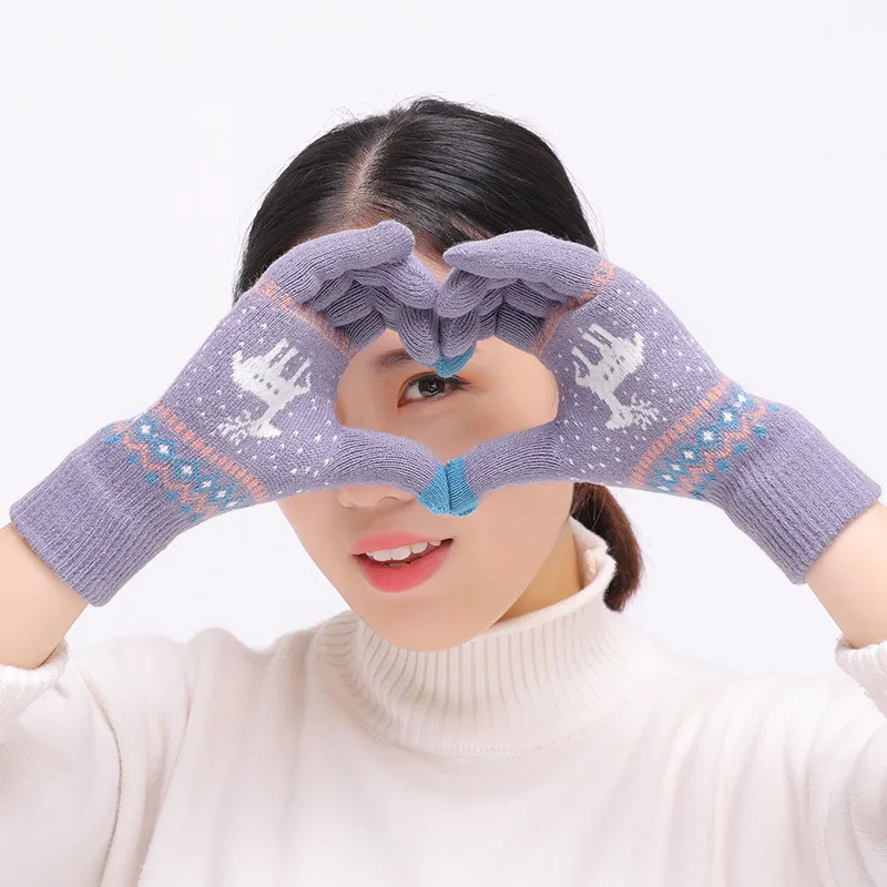 2018 Women's Cute Elk Deer Snowflake Knitted Gloves Full Finger Winter Gloves Touch Screen Mittens Female Gloves Christmas Gift